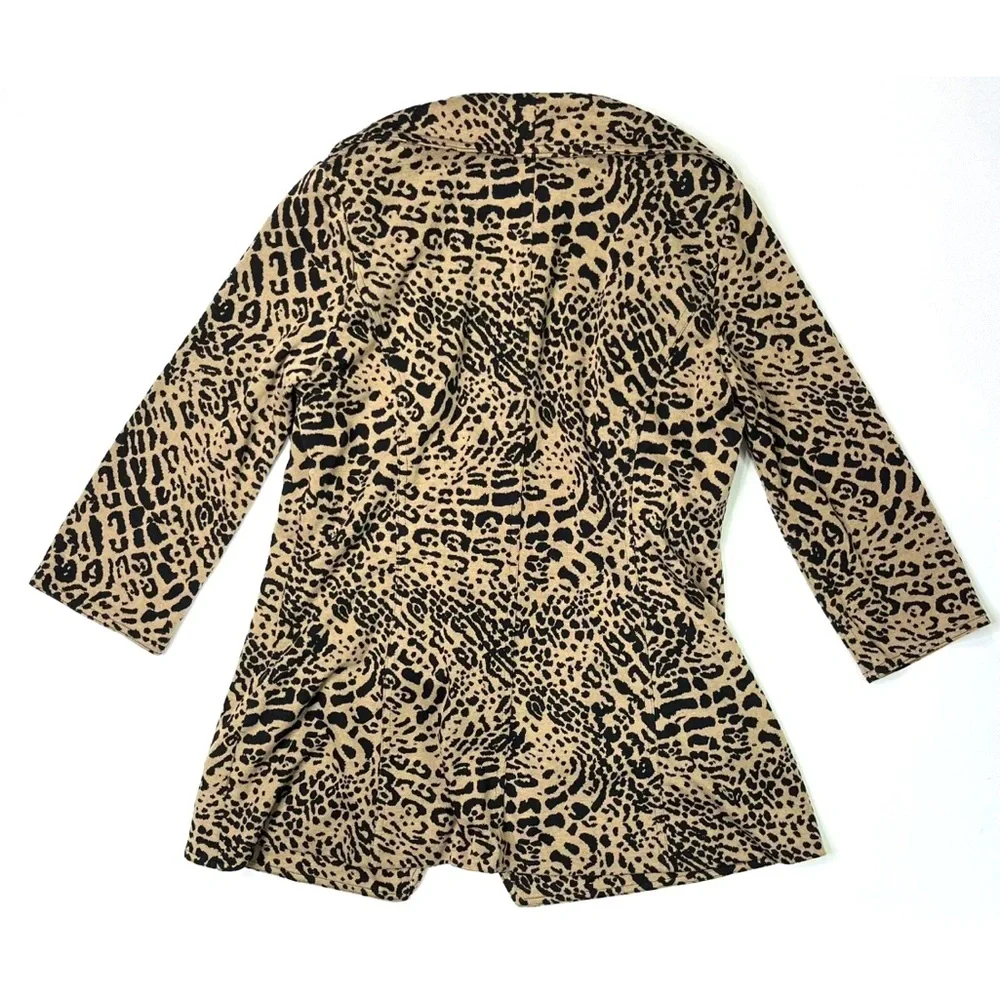 Calvin Klein Cardigan Jacket Women’s Medium Cheetah Print Open Front Ruffled - Picture 6 of 10